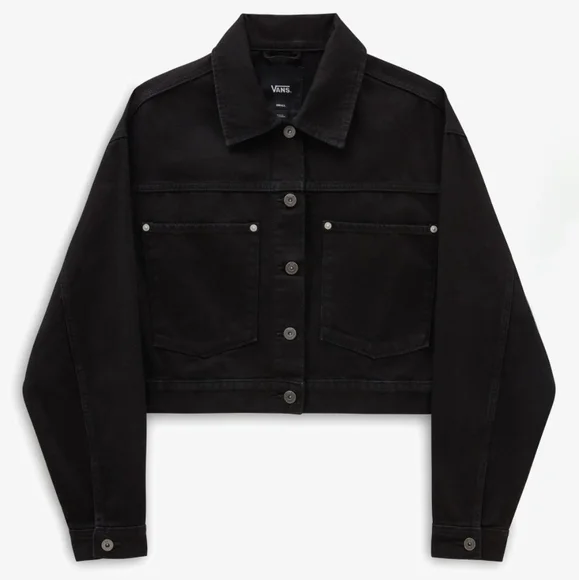 VANS Raynes Crop Trucker Jacket Black - Picture 2 of 3